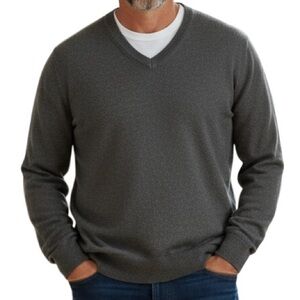 Madison Gray Pima Cotton V-neck Sweater Mens